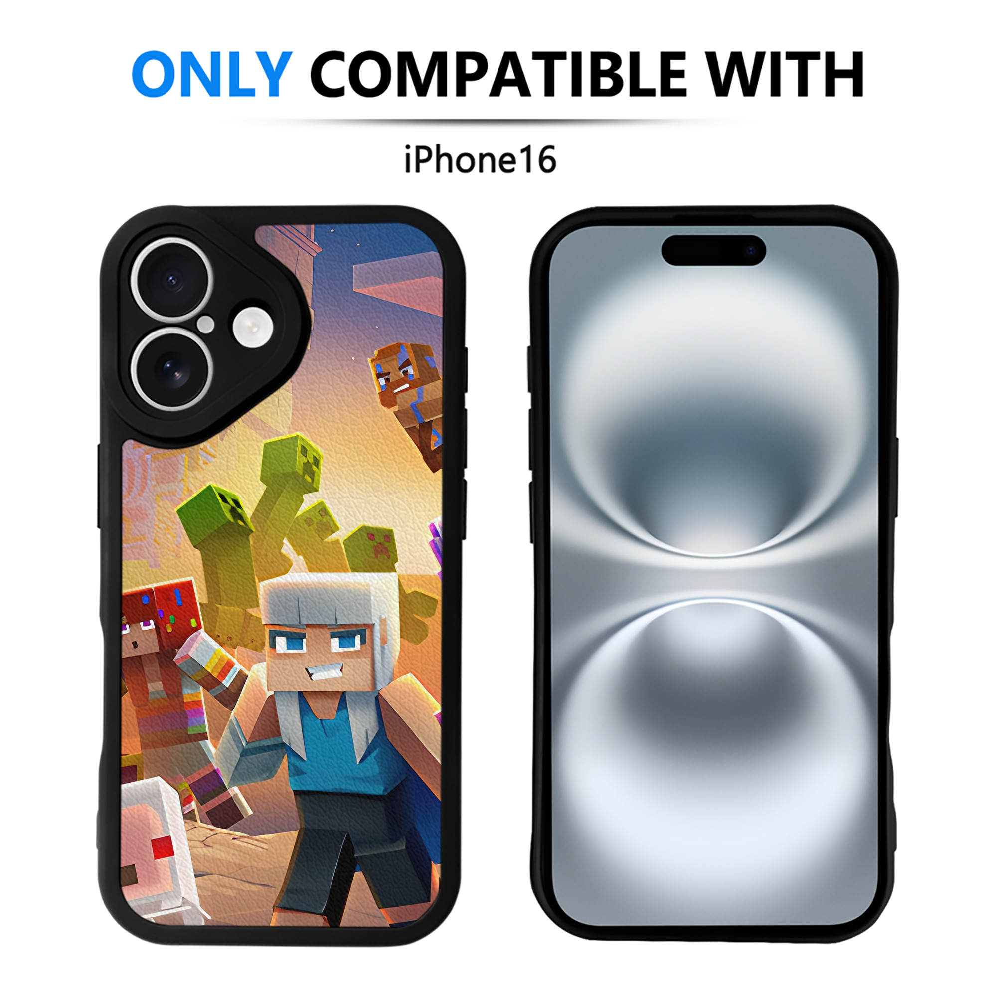 （画像用） マインクラフト ブロックの世界 Minecraft MC Block world 【iPhone 16シリーズ対応】シリコンスマホケース（レザー調） 材質：シリコン